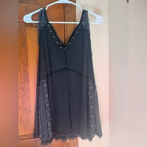 POL Black Lace-Trim Sleeveless Top